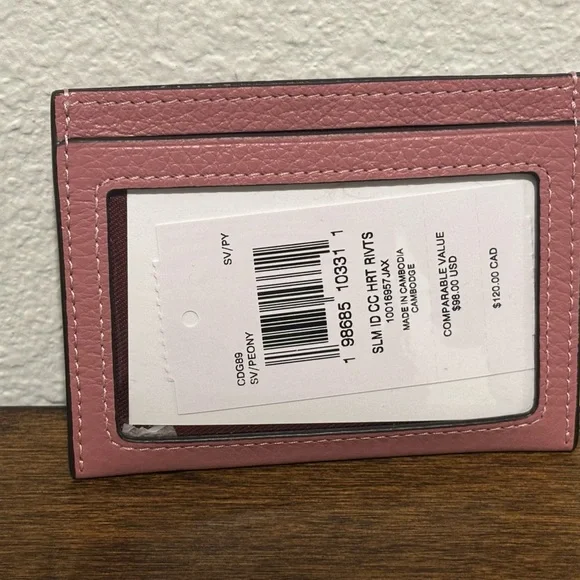 Coach Pink Card Holder with Silver Tone Heart Details - Picture 2 of 4